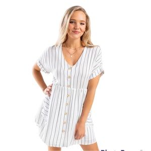 Free As A Bird Ivanna Striped Button Mini Dress Large
